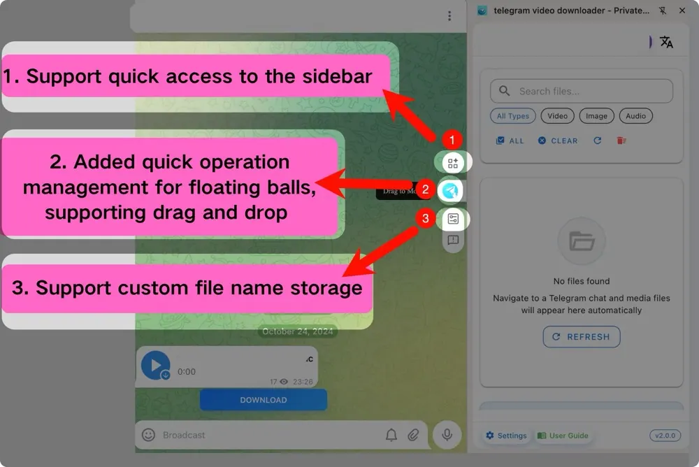 TG Downloader sidebar quick access TG Downloader sidebar quick access